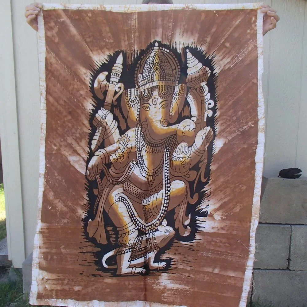 Ganesh Hindu Tapestry Wall Hanging Cotton Screen Printed Unframed 35